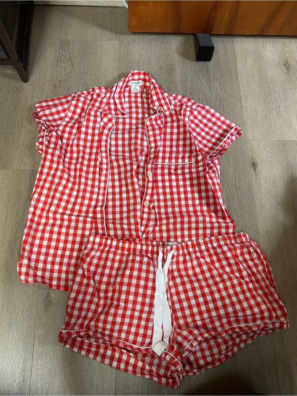 J. Crew Red and White Gingham Short Pajama Set